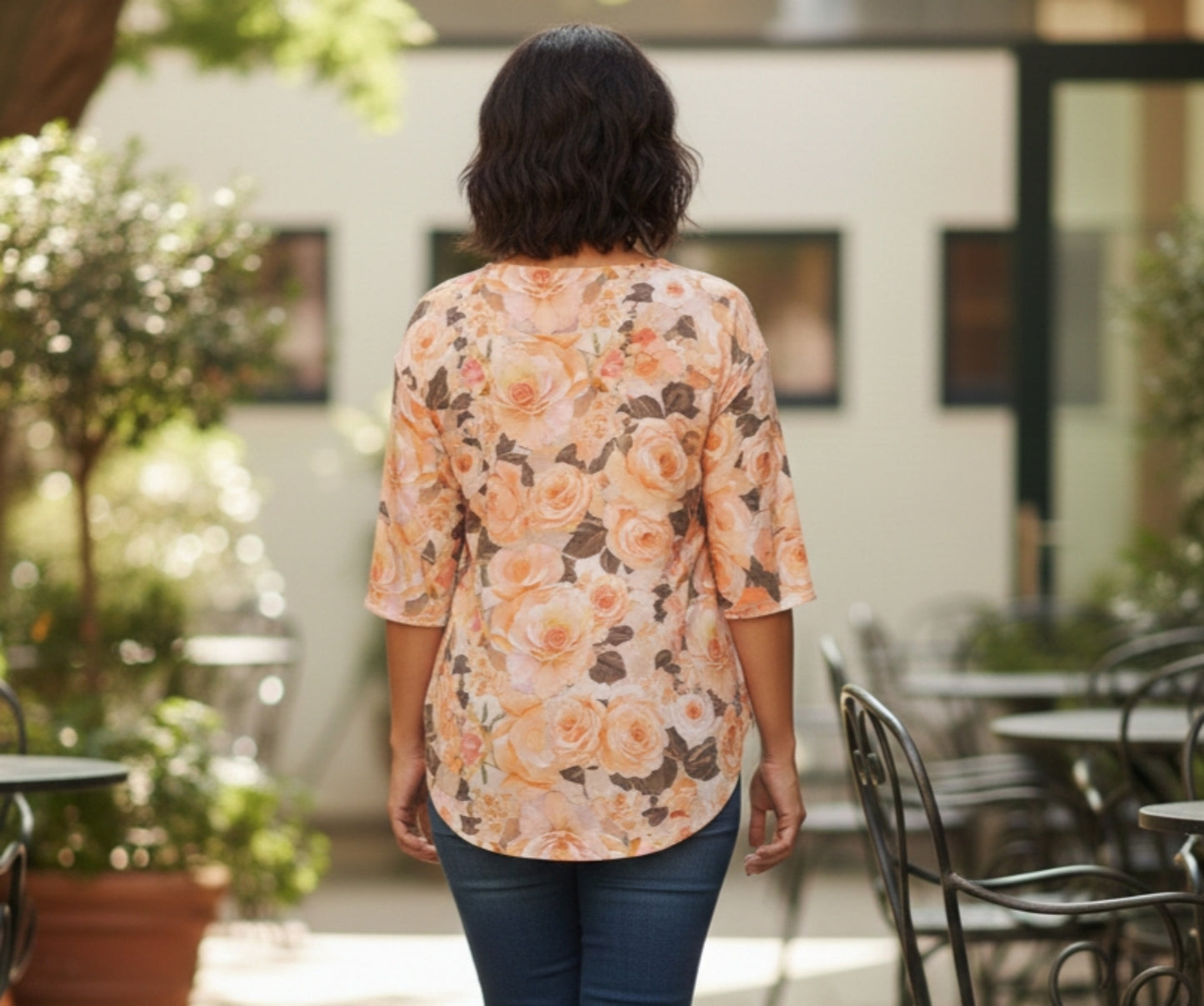 Floral Embosses (03-02): Apricot Bloom Essential | Tie Front Blouse