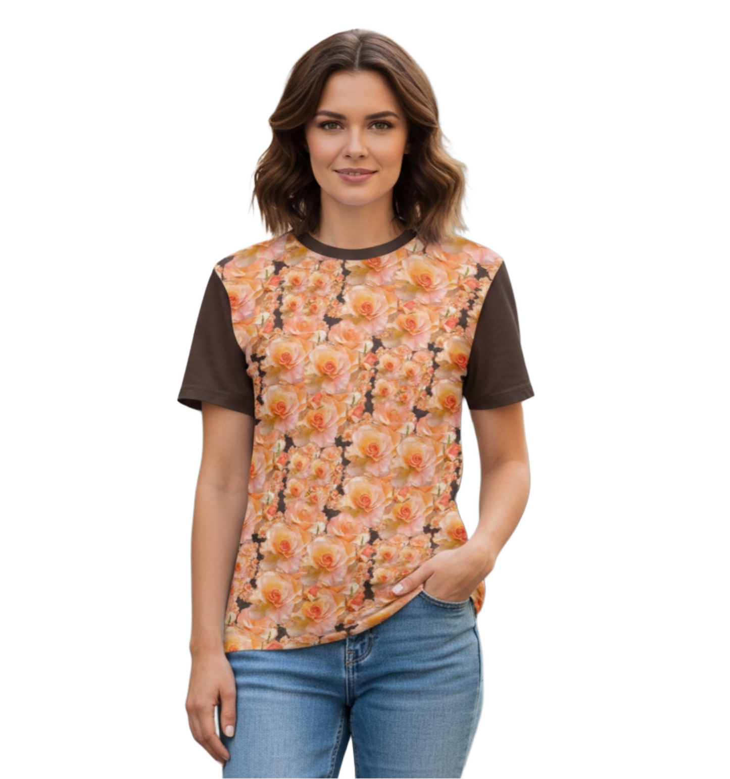Floral Embosses (03-02): Apricot Bloom Essential | Women's Cotton Tee