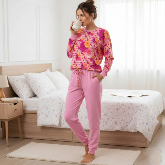 TRP Floral Prints (06): Elegant Gerbera Daisies (01–02) | Long-Sleeve Leg-Binding Pocket Pajama Pants Set