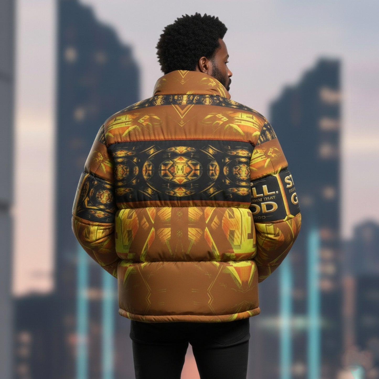 Hebrew World 01-03 Sacred Stillness Psalm 46:10 Men's Stand Collar Puffer Jacket