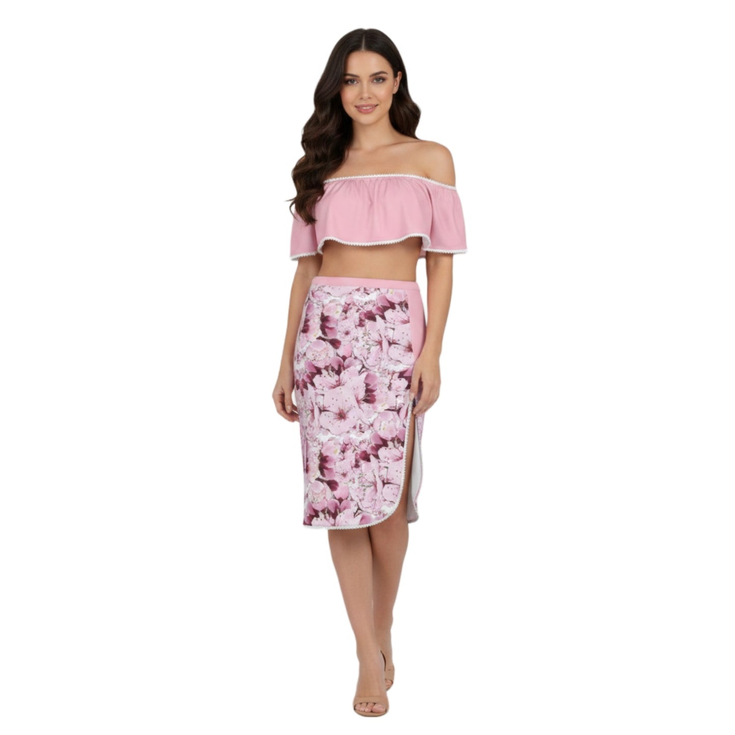 TRP Floral Prints (01): Sakura Symphony (01-01) | Ruffle Tube Top & High Slit Skirt Set