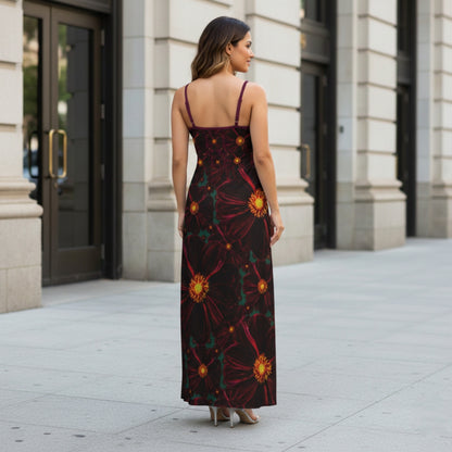 TRP Floral Prints (02): Midnight Bishop of Auckland Dahlia (01–02) | Spaghetti-Strap V-Neck Split Maxi Dress