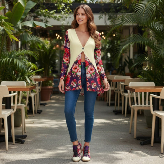 TRP Floral Prints (03): Hibiscus Flowers (01-01) "Argaman Vines" | Jersey Cardigan