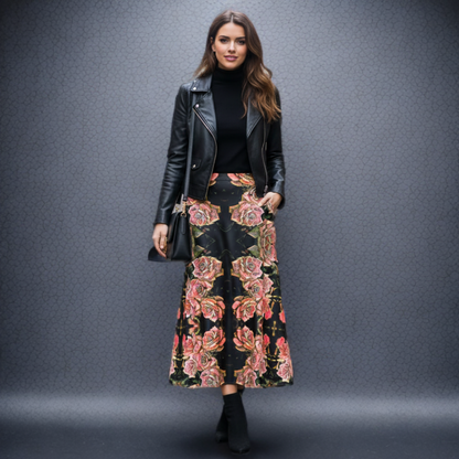 Floral Embosses (06-01): Adom - The Physical Mirror | A-line Pleated Midi Skirt