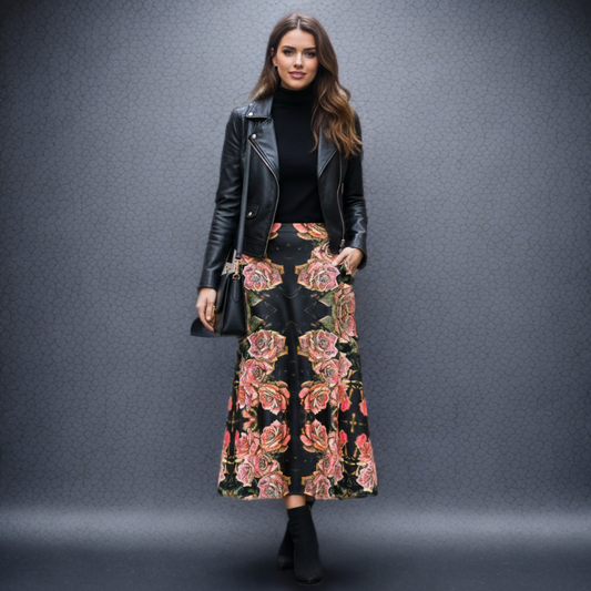Floral Embosses (06-01): Adom - The Physical Mirror | A-line Pleated Midi Skirt