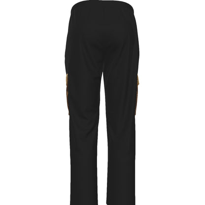 Rear view of Men's Cargo Sweatpants. Minimalist design from behind, focusing on clean lines, elastic waistband, and smooth black fabric.