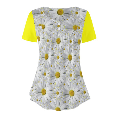 TRP Floral Prints (08): Charming English Daisies | Scoop-Neck Pleated Blouse
