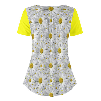 TRP Floral Prints (08): Charming English Daisies | Scoop-Neck Pleated Blouse