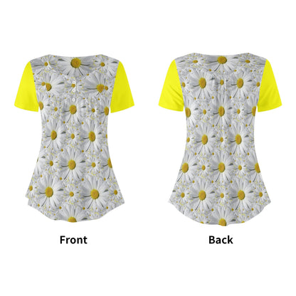 TRP Floral Prints (08): Charming English Daisies | Scoop-Neck Pleated Blouse