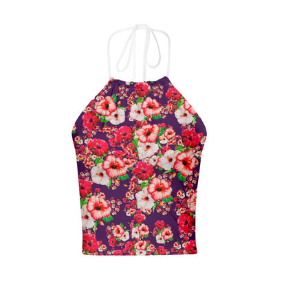 TRP Floral Prints (03): Hibiscus Flowers (01-01) "Argaman Vines" | Backless Halter Crop Top