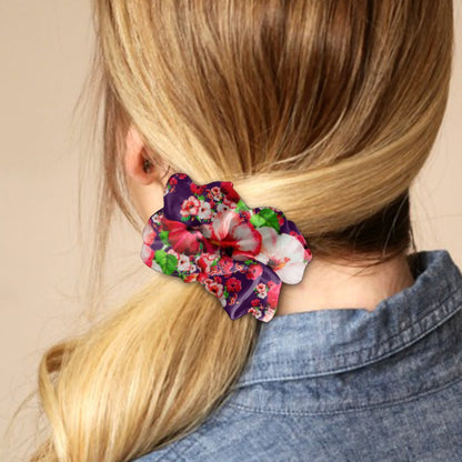 TRP Floral Prints (03): Hibiscus Flowers (01-01) "Argaman Vines" | Satin Scrunchie