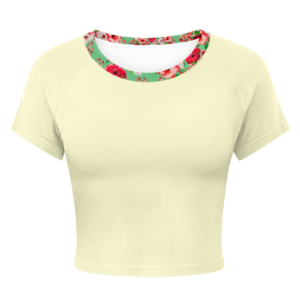 TRP Floral Prints (03): Hibiscus Flowers (01-02) "Deshe Abundance" | Fitted Crop Top | Cream