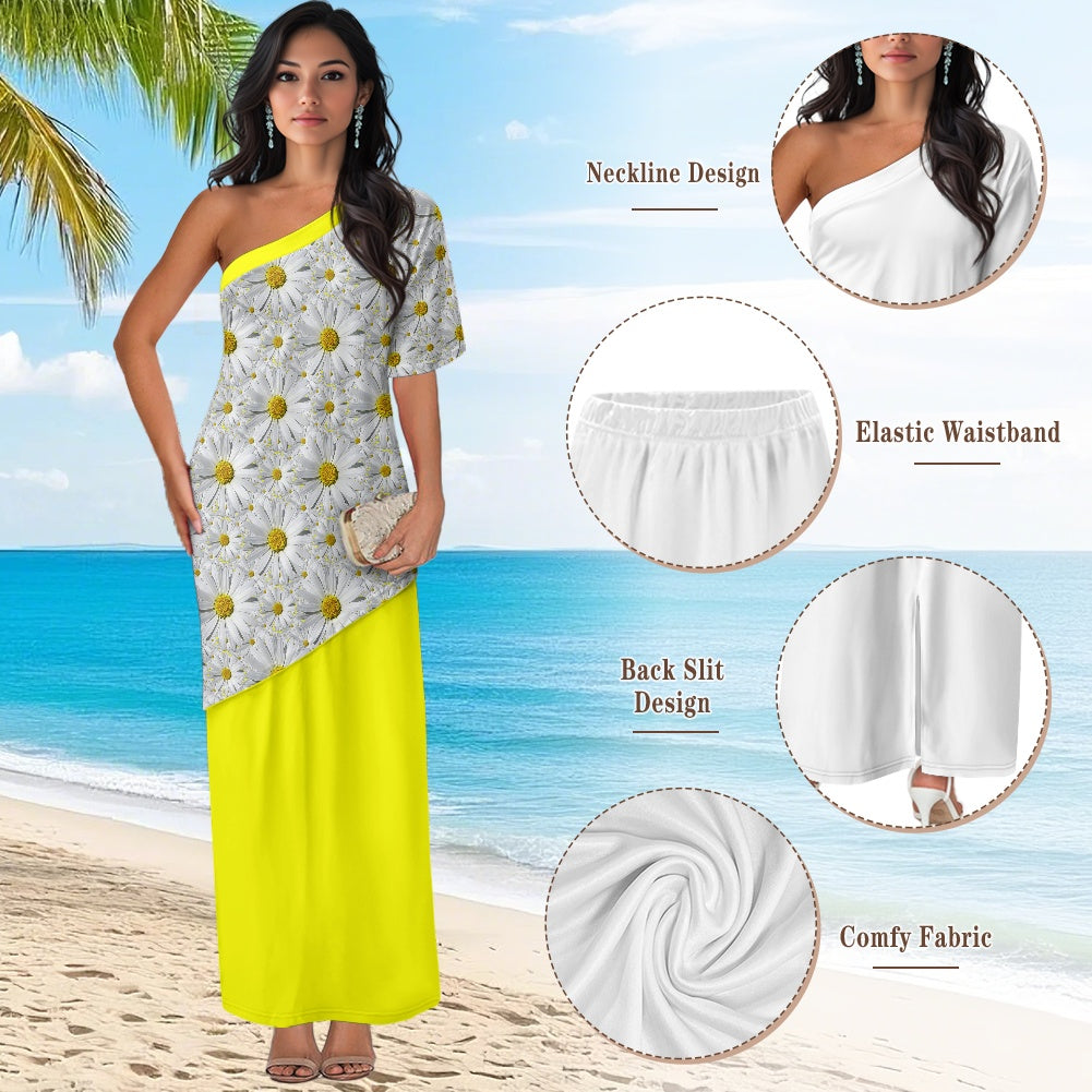TRP Floral Prints (08): Charming English Daisies | One-Shoulder Two-Piece Dress