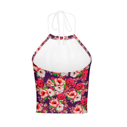 TRP Floral Prints (03): Hibiscus Flowers (01-01) "Argaman Vines" | Backless Halter Crop Top