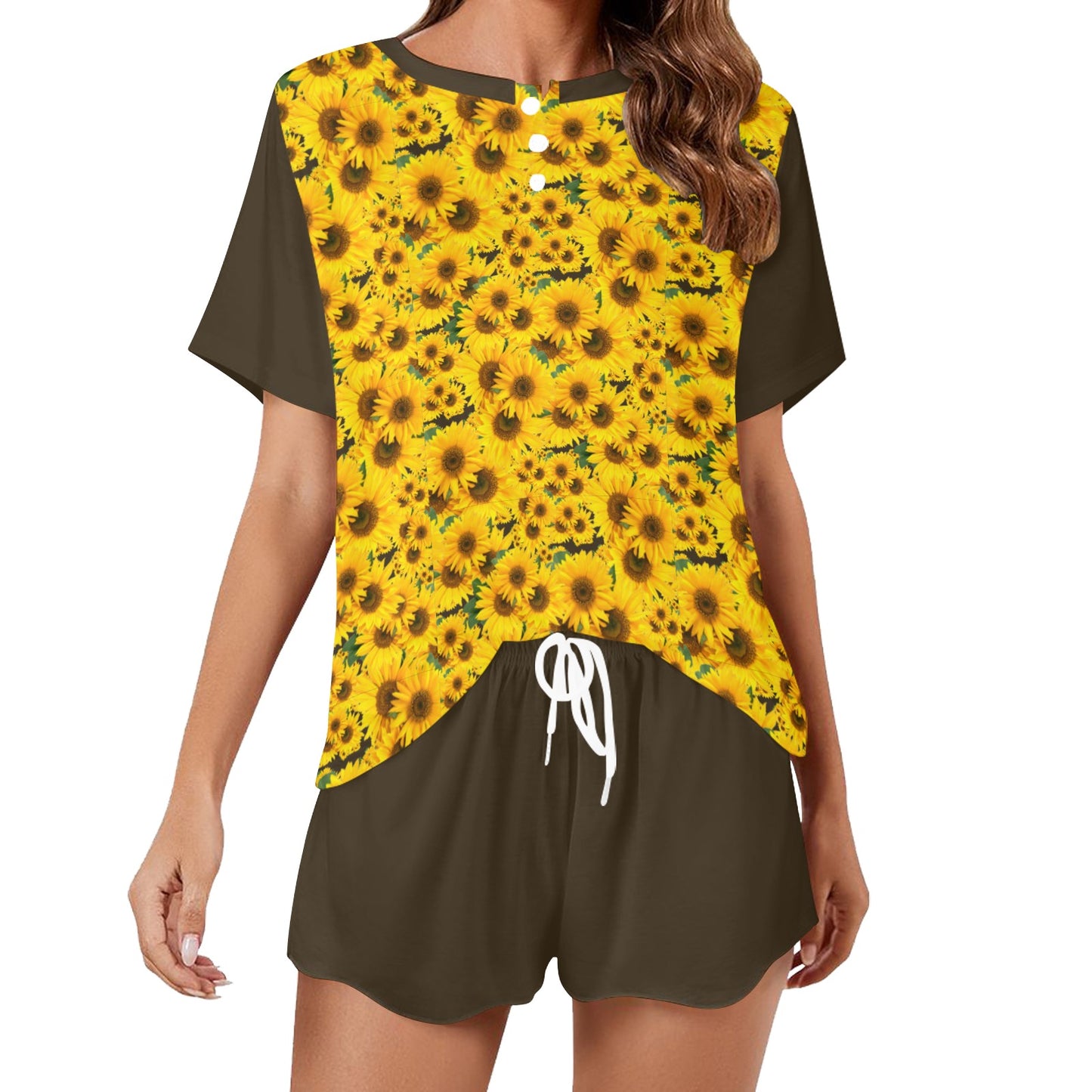 TRP Floral Prints (04): Sunflowers in Symmetry | Lounge T-Shirt & Shorts Set | 5 Colors