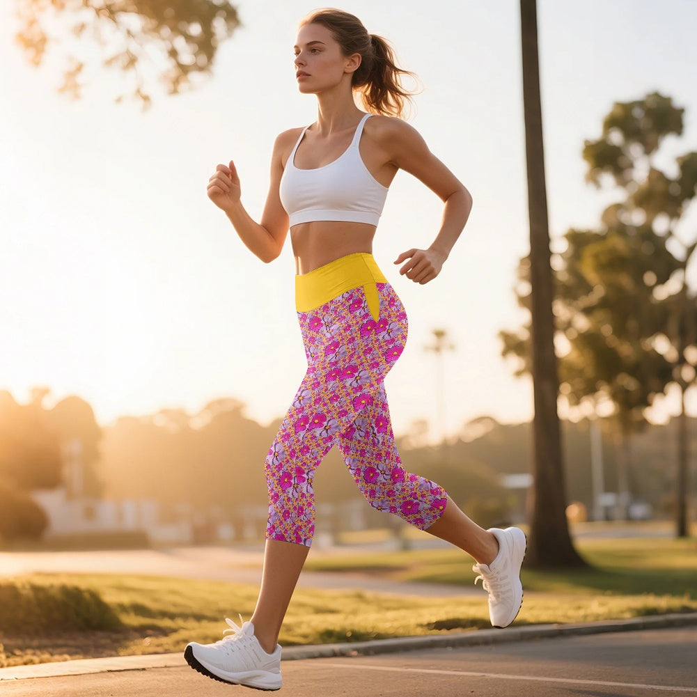 TRP Floral Prints (05): Classic Garden Cosmos (01) | High-Waisted Capri Yoga Leggings