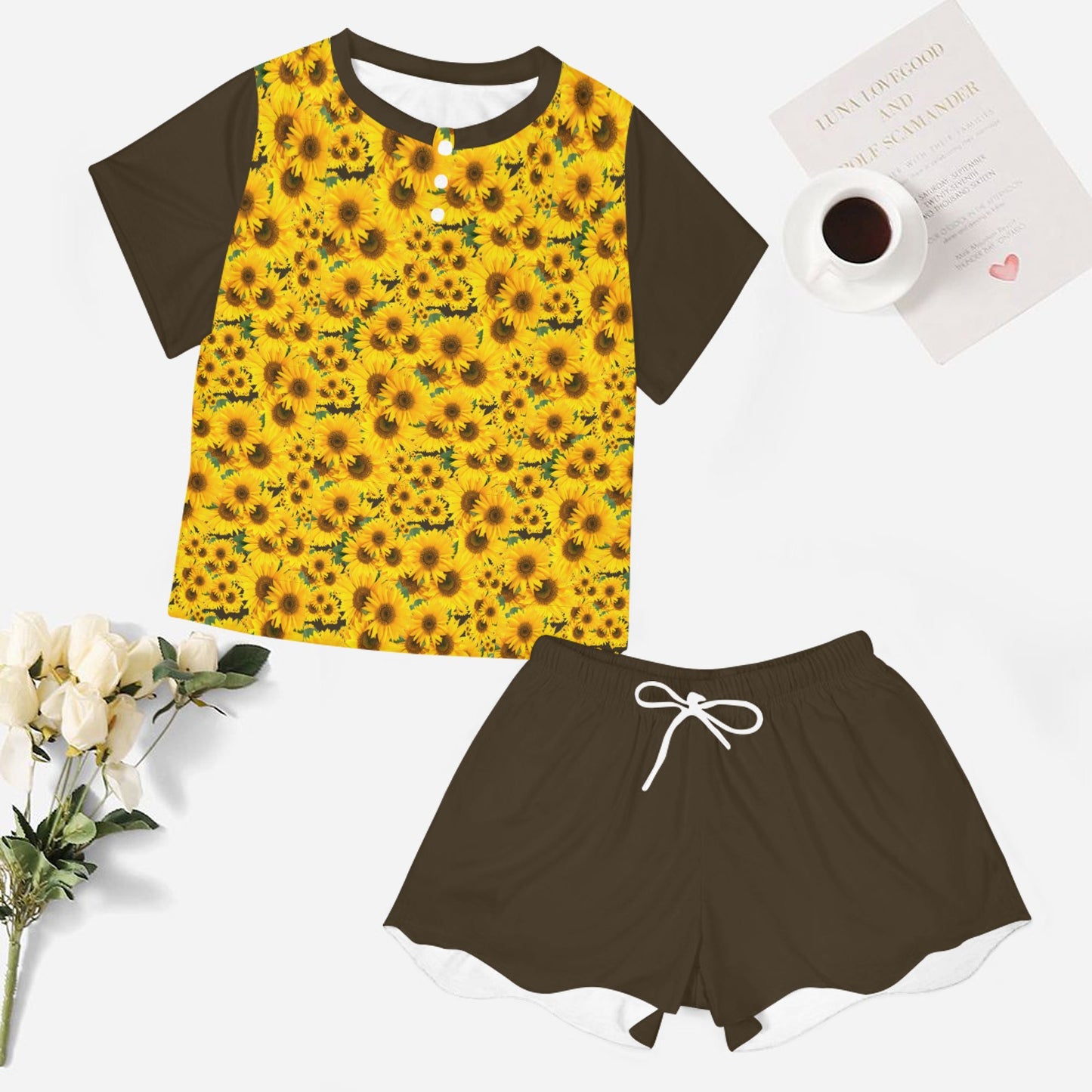 TRP Floral Prints (04): Sunflowers in Symmetry | Lounge T-Shirt & Shorts Set | 5 Colors