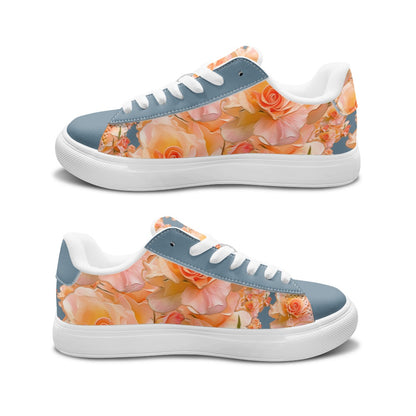 Floral Embosses (03-01): Apricot Bloom Essential | Women's Low Top PU Leather Sneakers