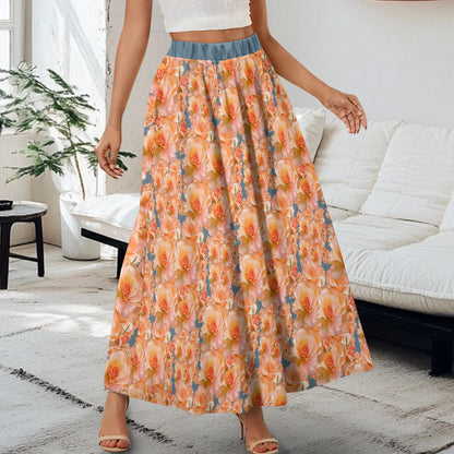 Floral Embosses (03-01): Apricot Bloom Essential | Double Pocket A-line Maxi Skirt