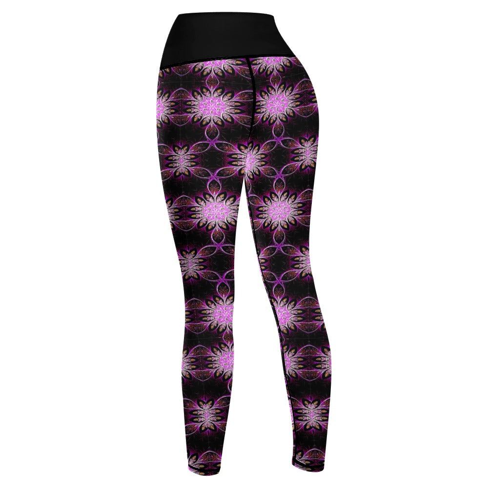 Geo-Graphic 01: Electric Petals Neon Fractal Performance Leggings