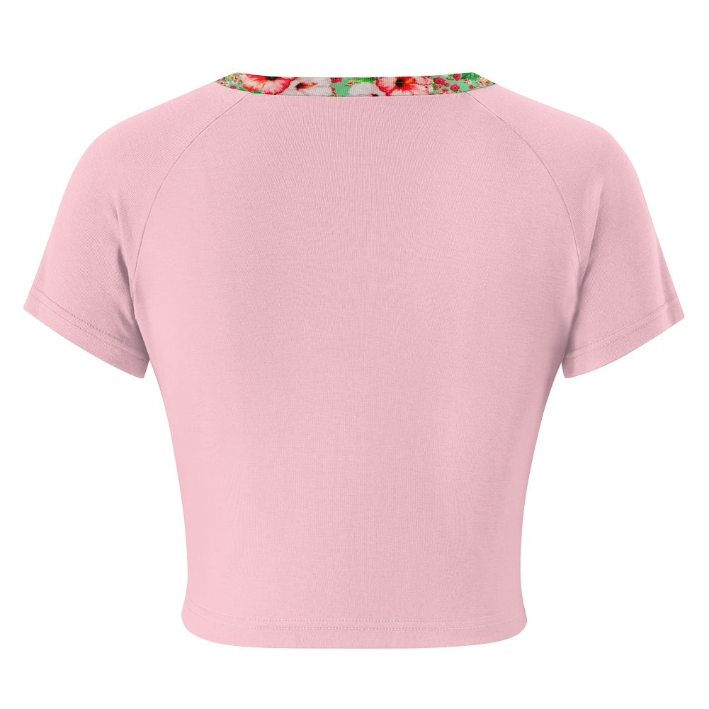 TRP Floral Prints (03): Hibiscus Flowers (01-02) "Deshe Abundance" | Fitted Crop Top | PalePink