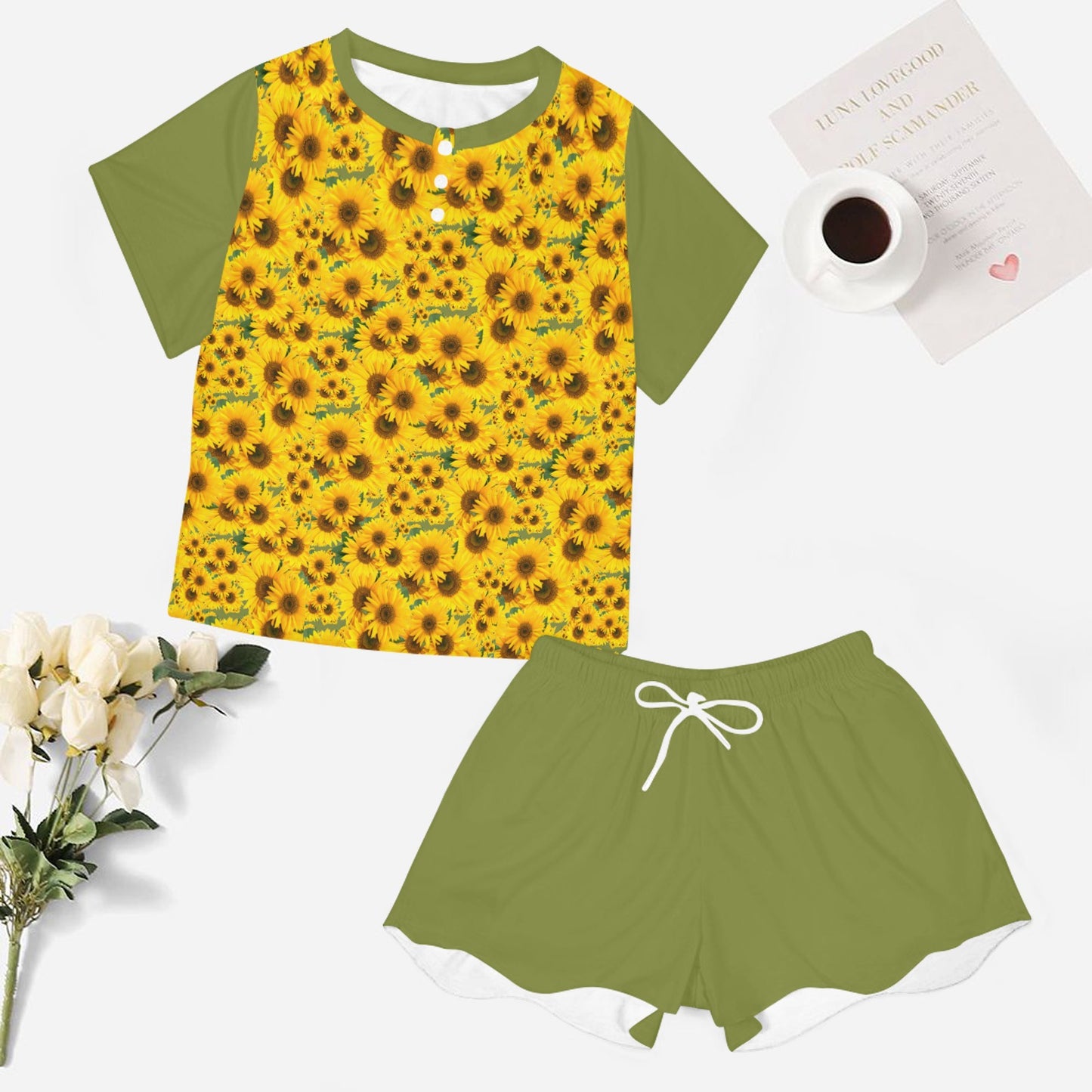 TRP Floral Prints (04): Sunflowers in Symmetry | Lounge T-Shirt & Shorts Set | 5 Colors