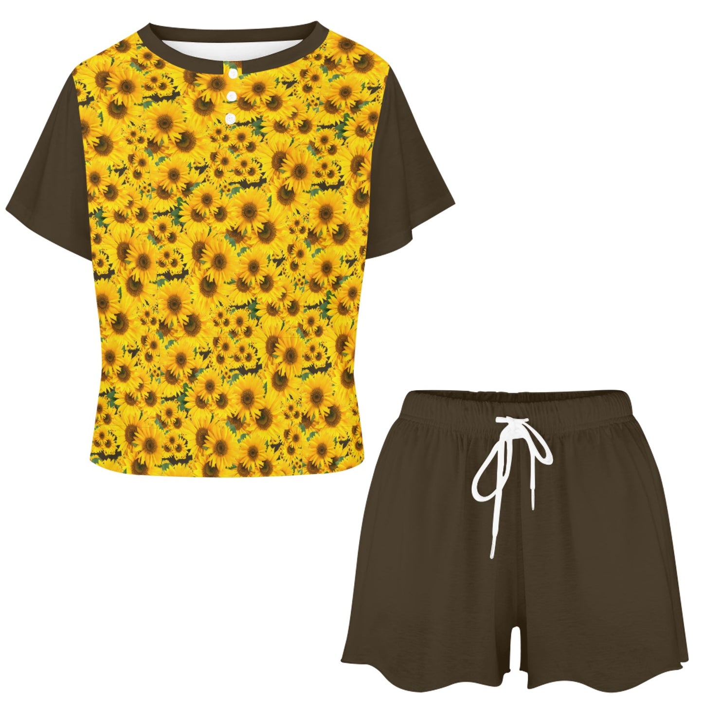 TRP Floral Prints (04): Sunflowers in Symmetry | Lounge T-Shirt & Shorts Set | 5 Colors