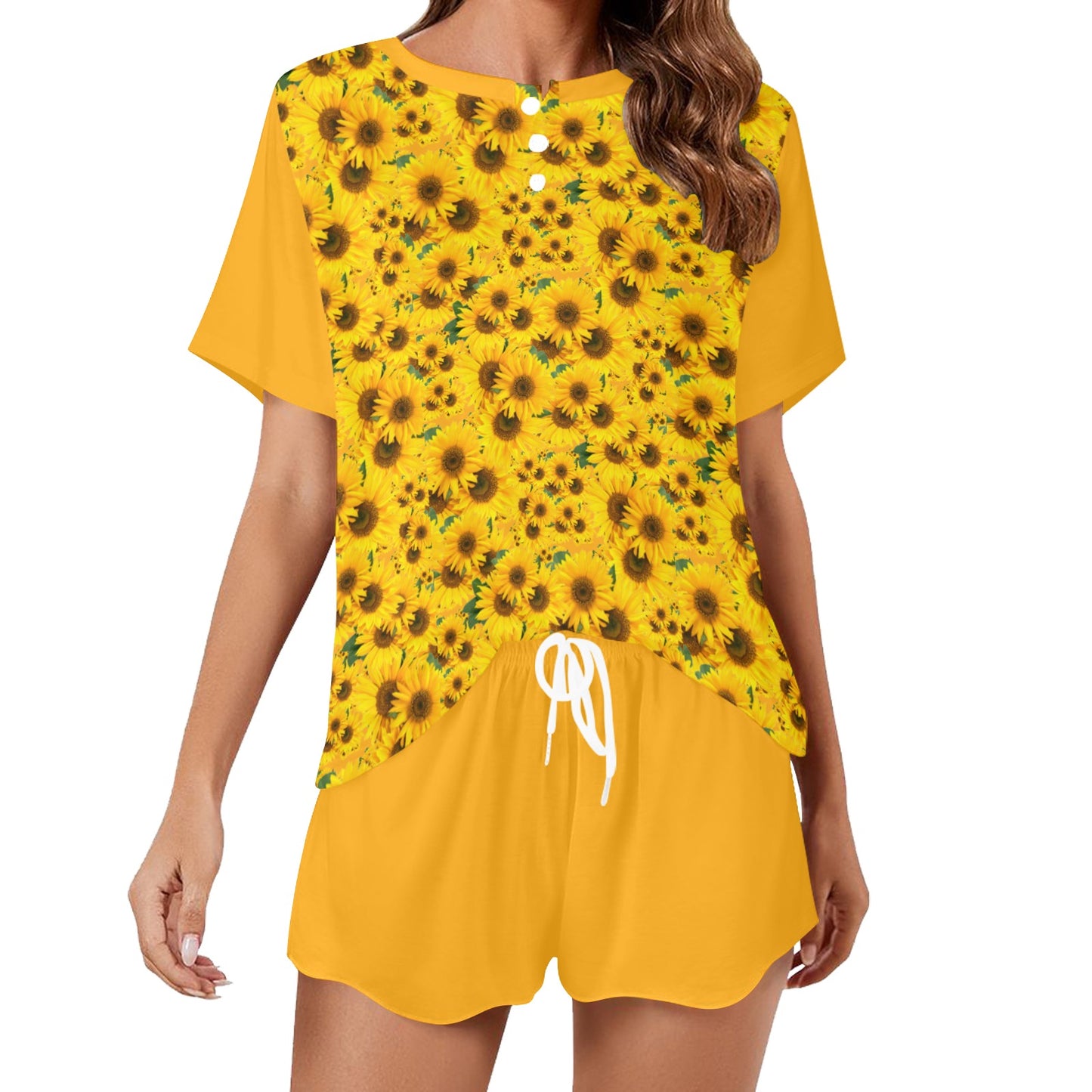 TRP Floral Prints (04): Sunflowers in Symmetry | Lounge T-Shirt & Shorts Set | 5 Colors