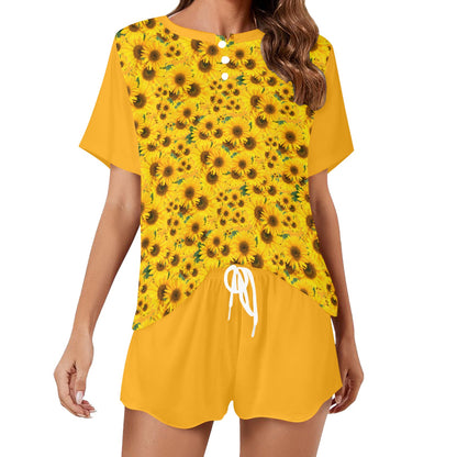 TRP Floral Prints (04): Sunflowers in Symmetry | Lounge T-Shirt & Shorts Set | 5 Colors
