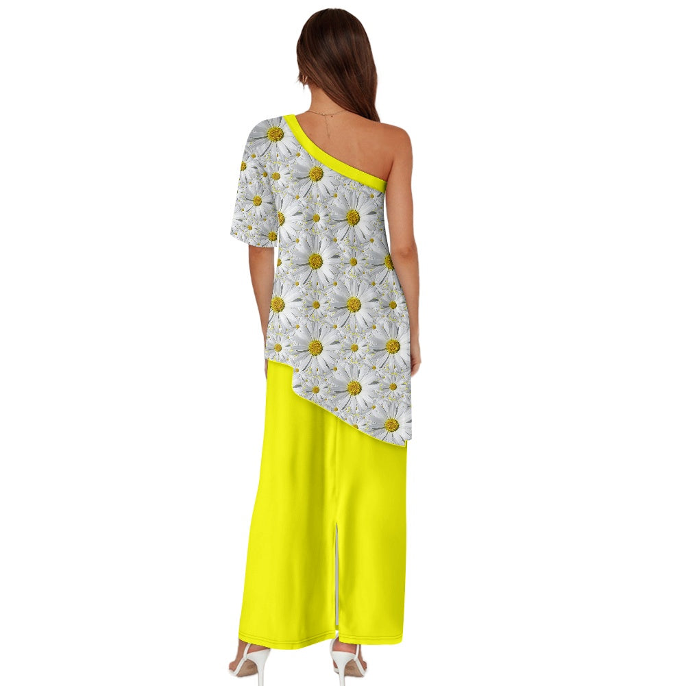 TRP Floral Prints (08): Charming English Daisies | One-Shoulder Two-Piece Dress