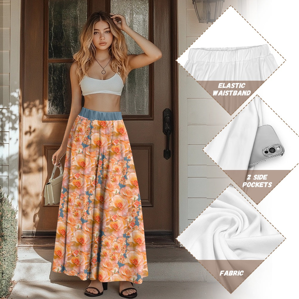 Floral Embosses (03-01): Apricot Bloom Essential | Double Pocket A-line Maxi Skirt