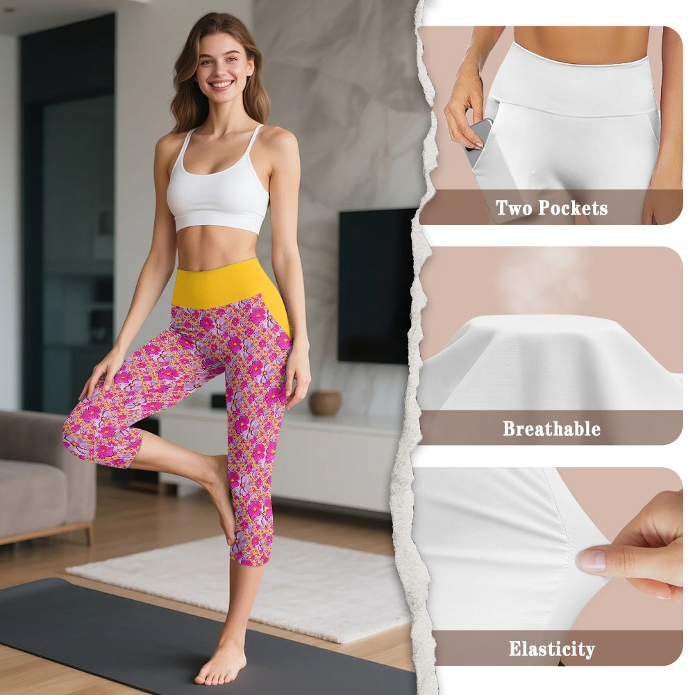 TRP Floral Prints (05): Classic Garden Cosmos (01) | High-Waisted Capri Yoga Leggings