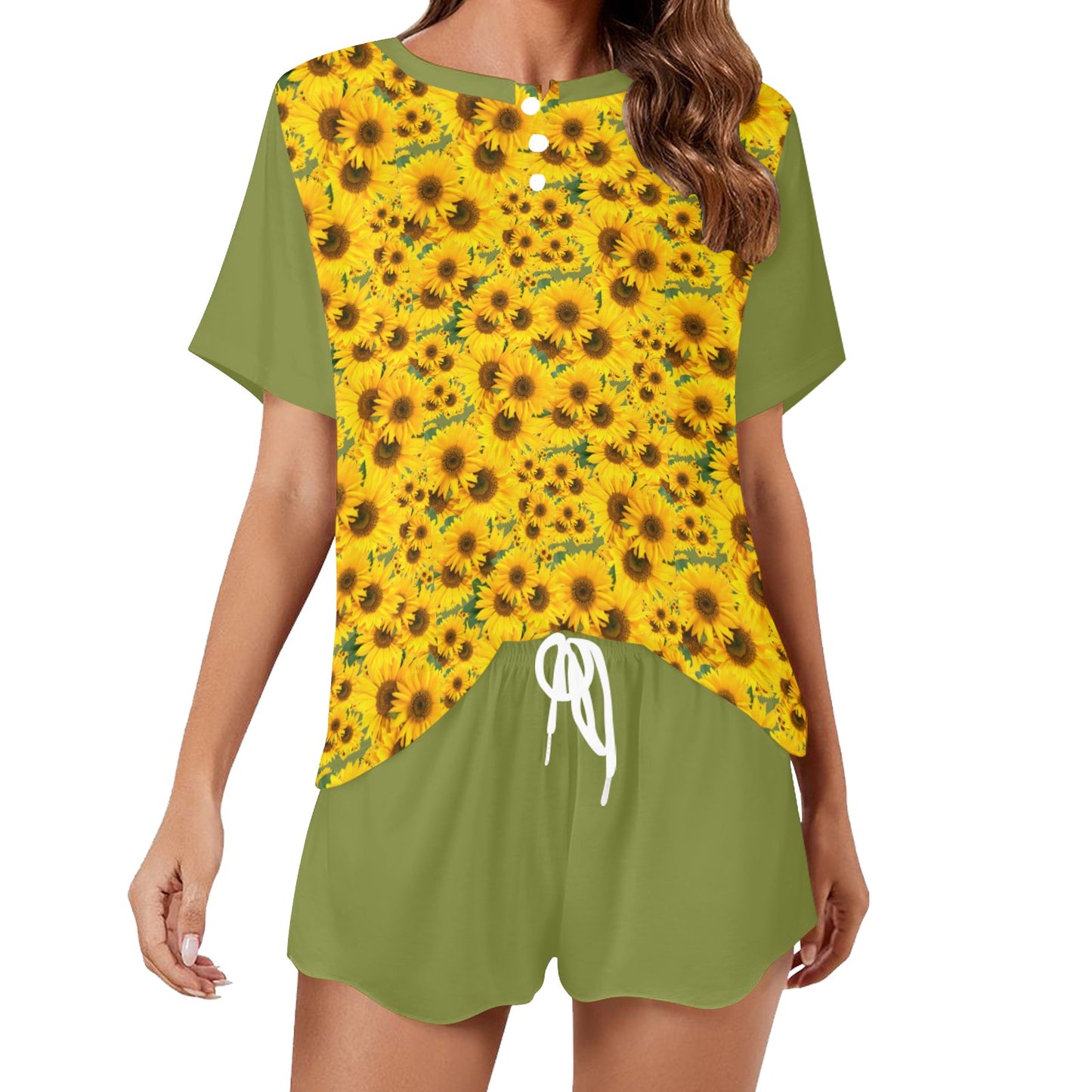 TRP Floral Prints (04): Sunflowers in Symmetry | Lounge T-Shirt & Shorts Set | 5 Colors