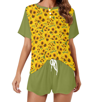 TRP Floral Prints (04): Sunflowers in Symmetry | Lounge T-Shirt & Shorts Set | 5 Colors