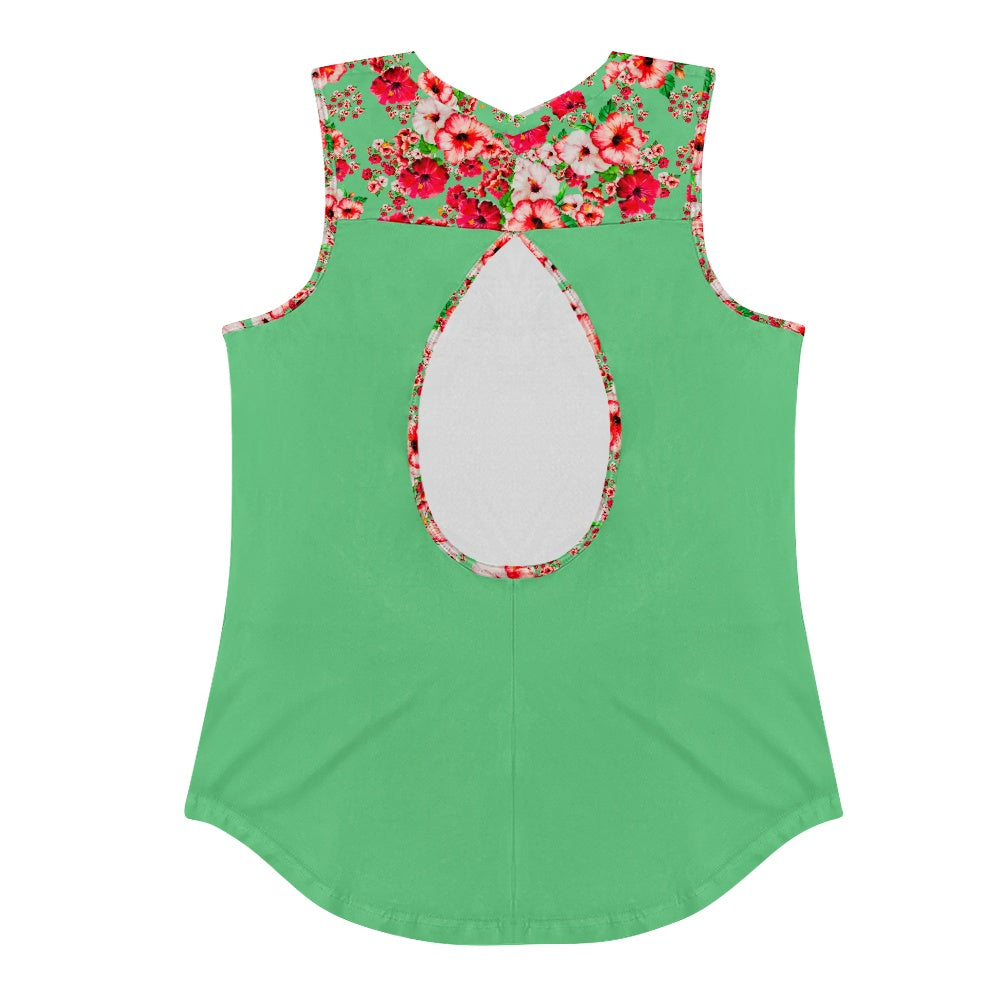 TRP Floral Prints (03): Hibiscus Flowers (01-02) "Deshe Abundance" | Muscle Tank | EmeraldGreen