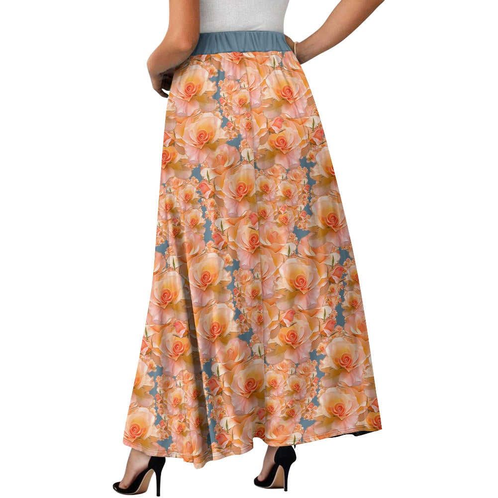 Floral Embosses (03-01): Apricot Bloom Essential | Double Pocket A-line Maxi Skirt