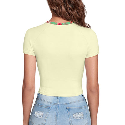 TRP Floral Prints (03): Hibiscus Flowers (01-02) "Deshe Abundance" | Fitted Crop Top | Cream