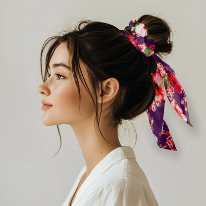 TRP Floral Prints (03): Hibiscus Flowers (01-01) "Argaman Vines" | Satin Scarf Scrunchie