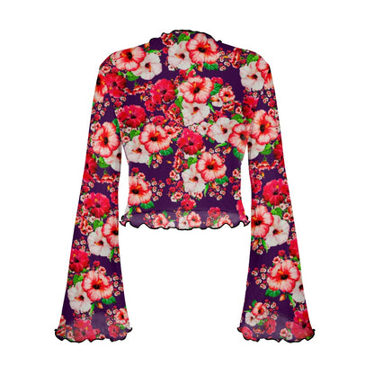 TRP Floral Prints (03): Hibiscus Flowers (01-01) "Argaman Vines" | Bell Sleeve Blouse