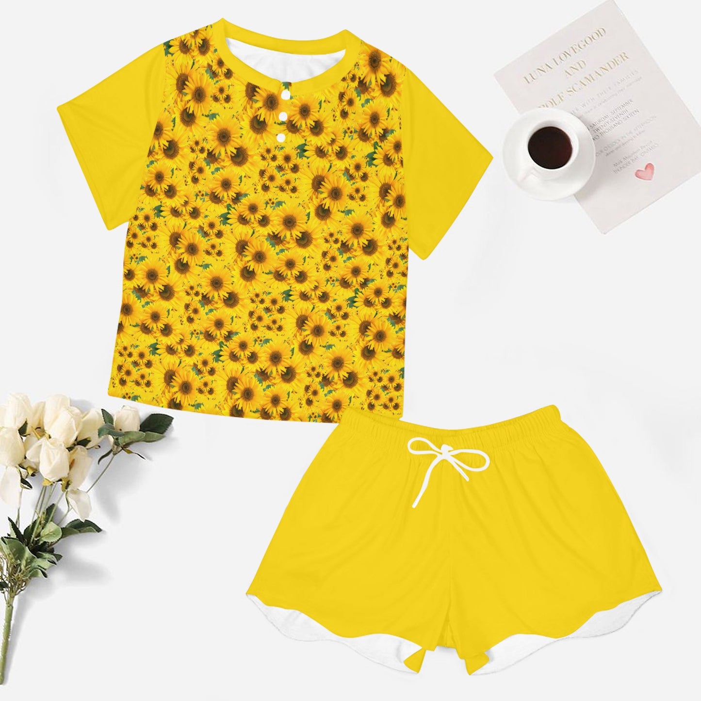 TRP Floral Prints (04): Sunflowers in Symmetry | Lounge T-Shirt & Shorts Set | 5 Colors