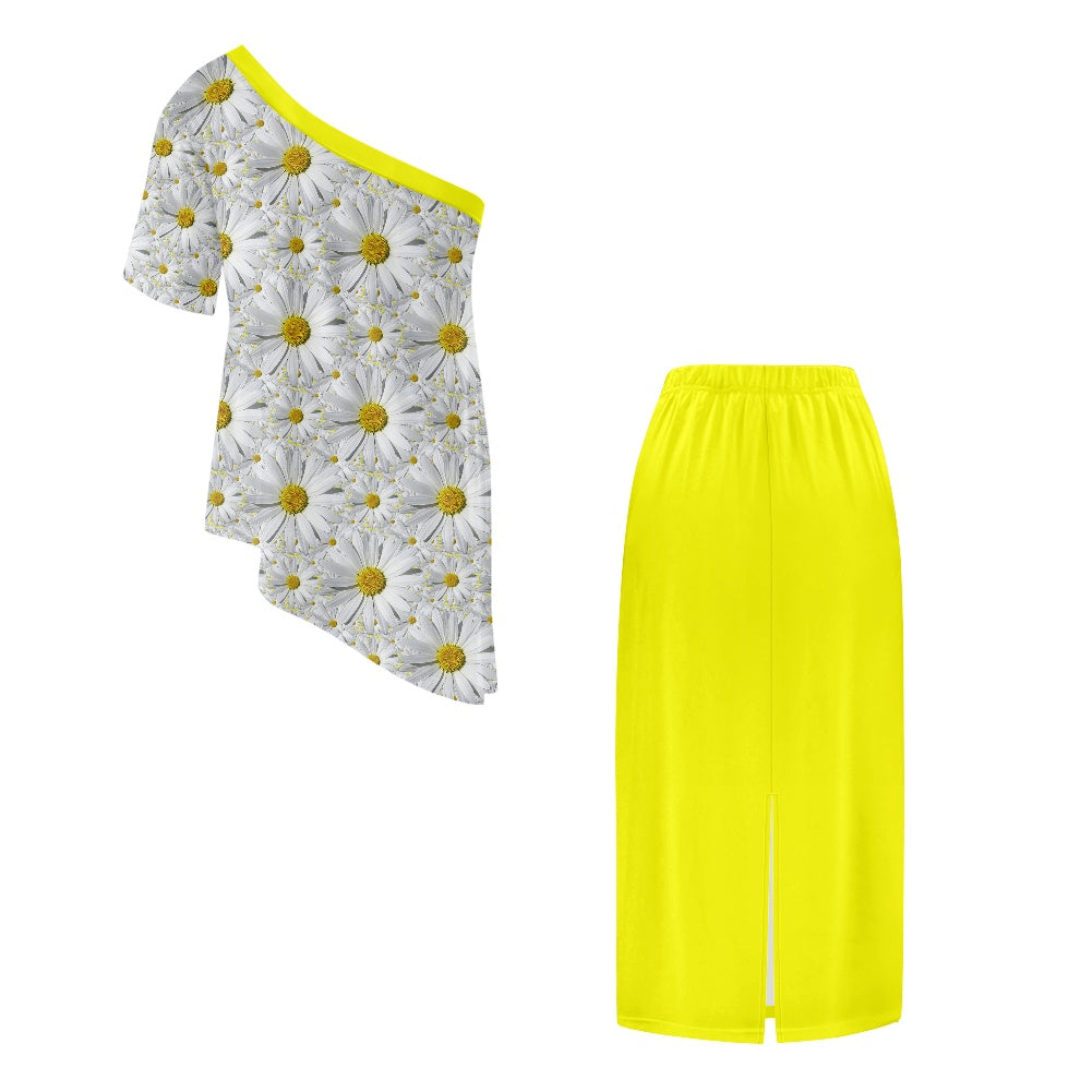 TRP Floral Prints (08): Charming English Daisies | One-Shoulder Two-Piece Dress