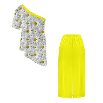 TRP Floral Prints (08): Charming English Daisies | One-Shoulder Two-Piece Dress
