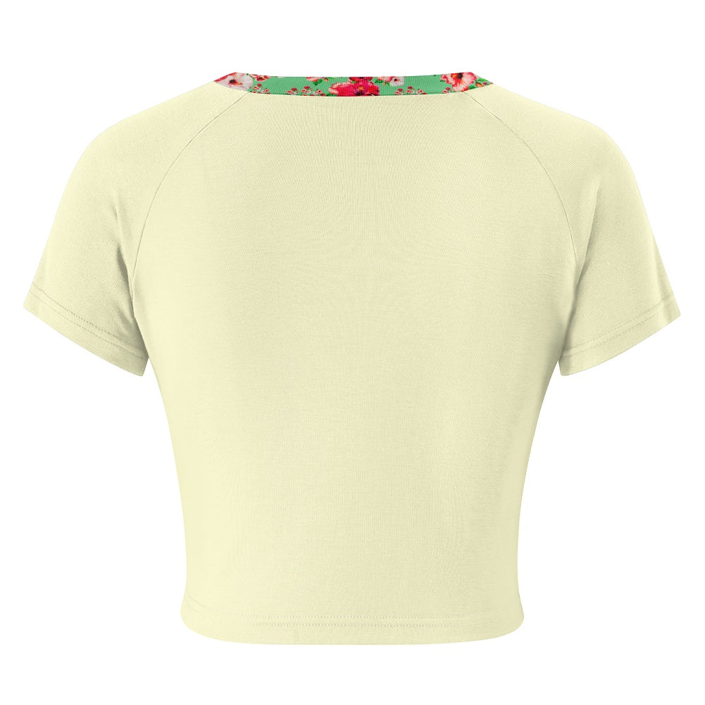 TRP Floral Prints (03): Hibiscus Flowers (01-02) "Deshe Abundance" | Fitted Crop Top | Cream