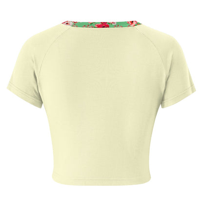 TRP Floral Prints (03): Hibiscus Flowers (01-02) "Deshe Abundance" | Fitted Crop Top | Cream