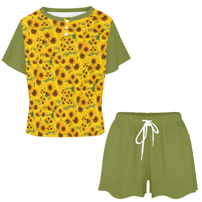 TRP Floral Prints (04): Sunflowers in Symmetry | Lounge T-Shirt & Shorts Set | 5 Colors