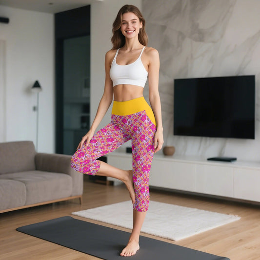 TRP Floral Prints (05): Classic Garden Cosmos (01) | High-Waisted Capri Yoga Leggings