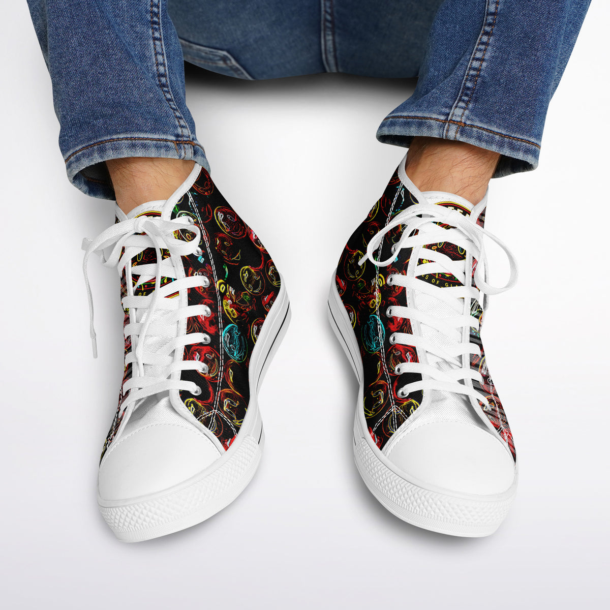 Lighten Up™ (01) — Faces of Gladness™ | Unisex High-Top Canvas Shoes
