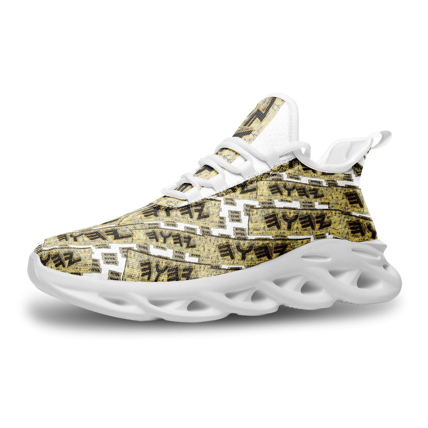TETRA TILING (01) | Unisex Mesh Knit Flex Sneakers | White/Black