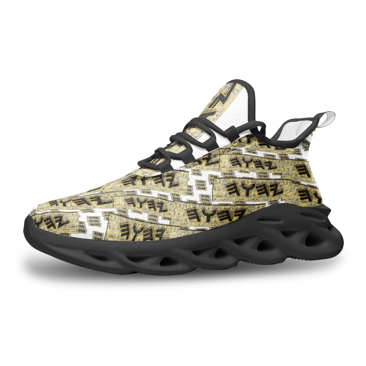 TETRA TILING (01) | Unisex Mesh Knit Flex Sneakers | White/Black