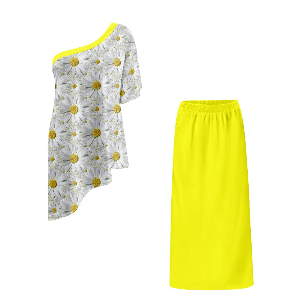 TRP Floral Prints (08): Charming English Daisies | One-Shoulder Two-Piece Dress